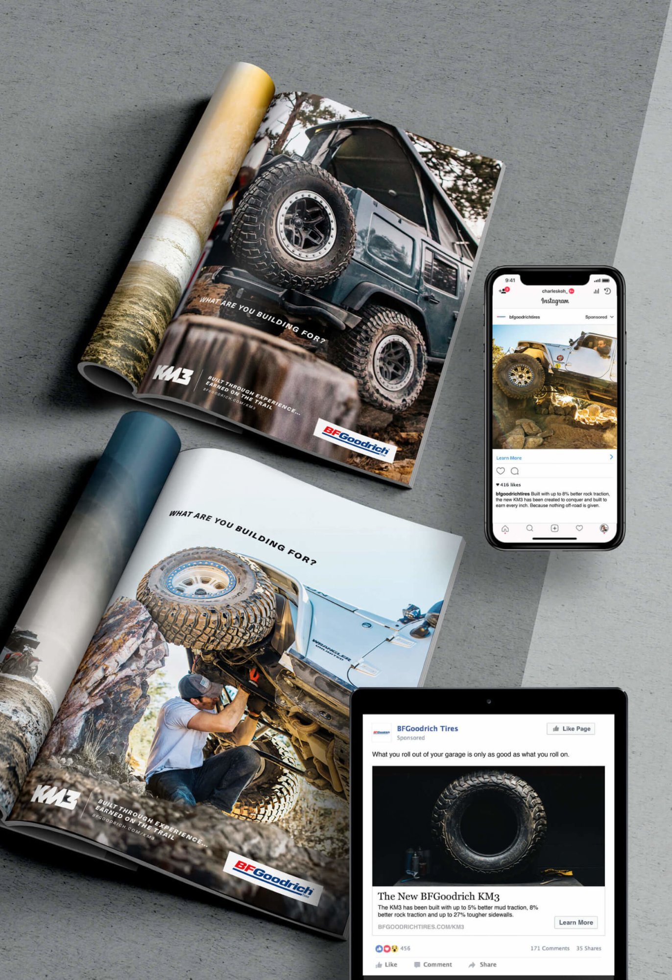 BFGoodrich KM3, print, social, and digital extensions